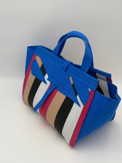 Panda Large handwoven tote bag by SCRUBIES in Black,White,Green with Stripes design and Leaf accent pattern