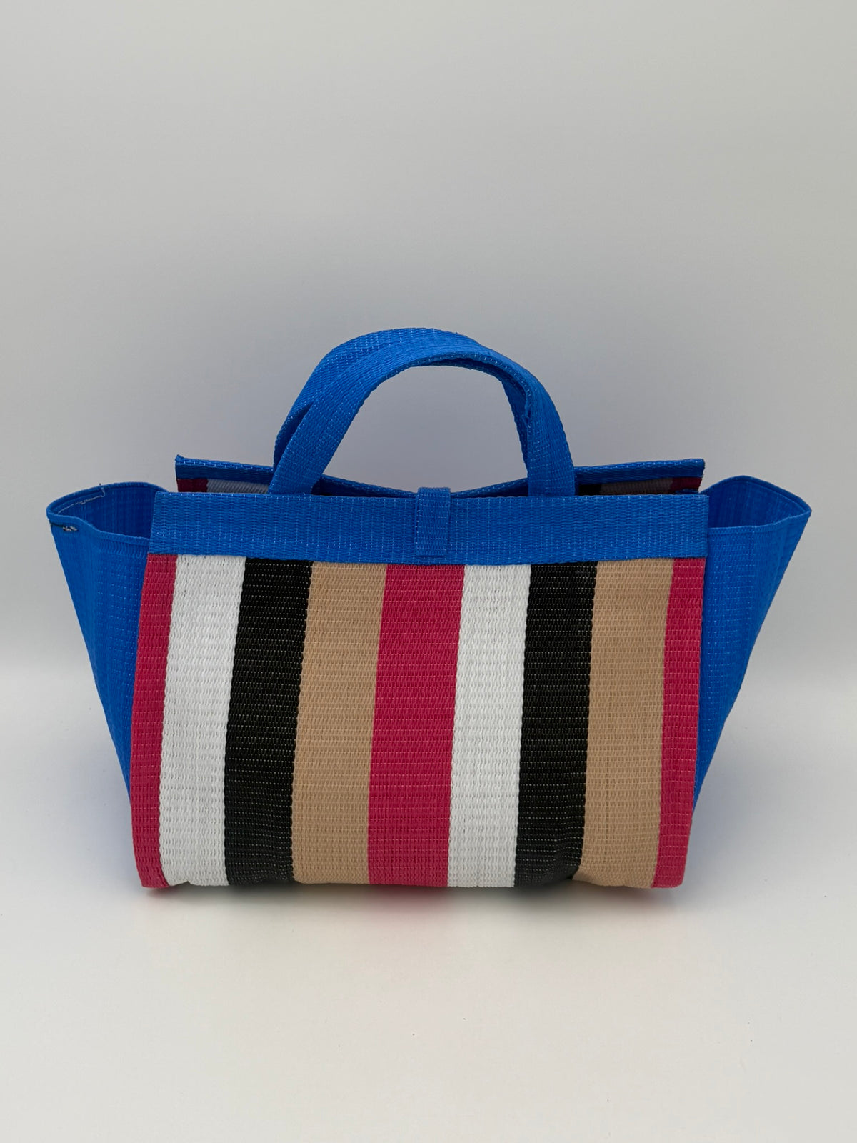 Panda Large handwoven tote bag by SCRUBIES in Black,White,Green with Stripes design and Leaf accent pattern