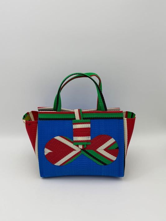 Lagoon Medium  handwoven tote bag by SCRUBIES in Blue,Red,Green,Cream with Solid design and Bow accent pattern