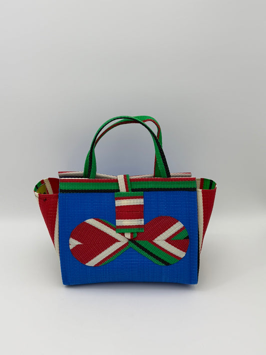 Lagoon Medium  handwoven tote bag by SCRUBIES in Blue,Red,Green,Cream with Solid design and Bow accent pattern