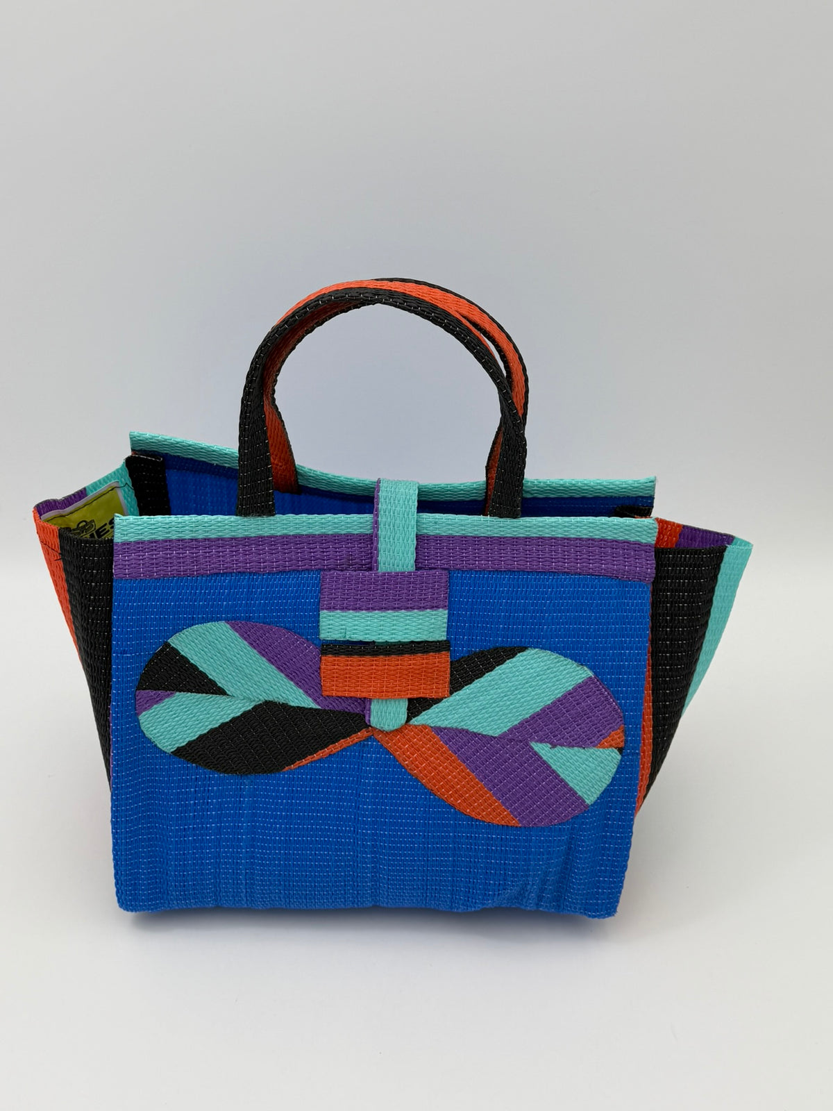 Lagoon Medium  handwoven tote bag by SCRUBIES in Blue,Purple,Teal,Orange with Solid design and Bow accent pattern