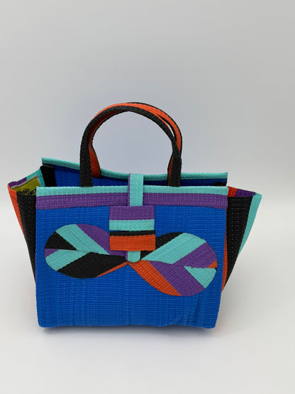 Lagoon Medium  handwoven tote bag by SCRUBIES in Blue,Purple,Teal,Orange with Solid design and Bow accent pattern