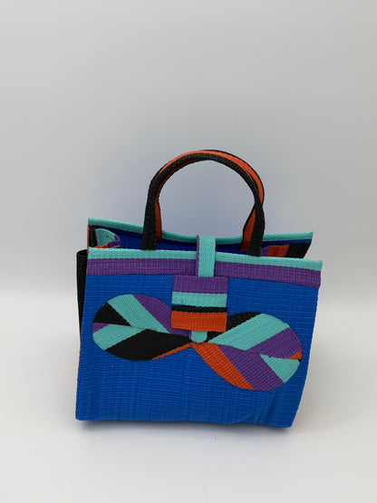 Lagoon Medium  handwoven tote bag by SCRUBIES in Blue,Purple,Teal,Orange with Solid design and Bow accent pattern