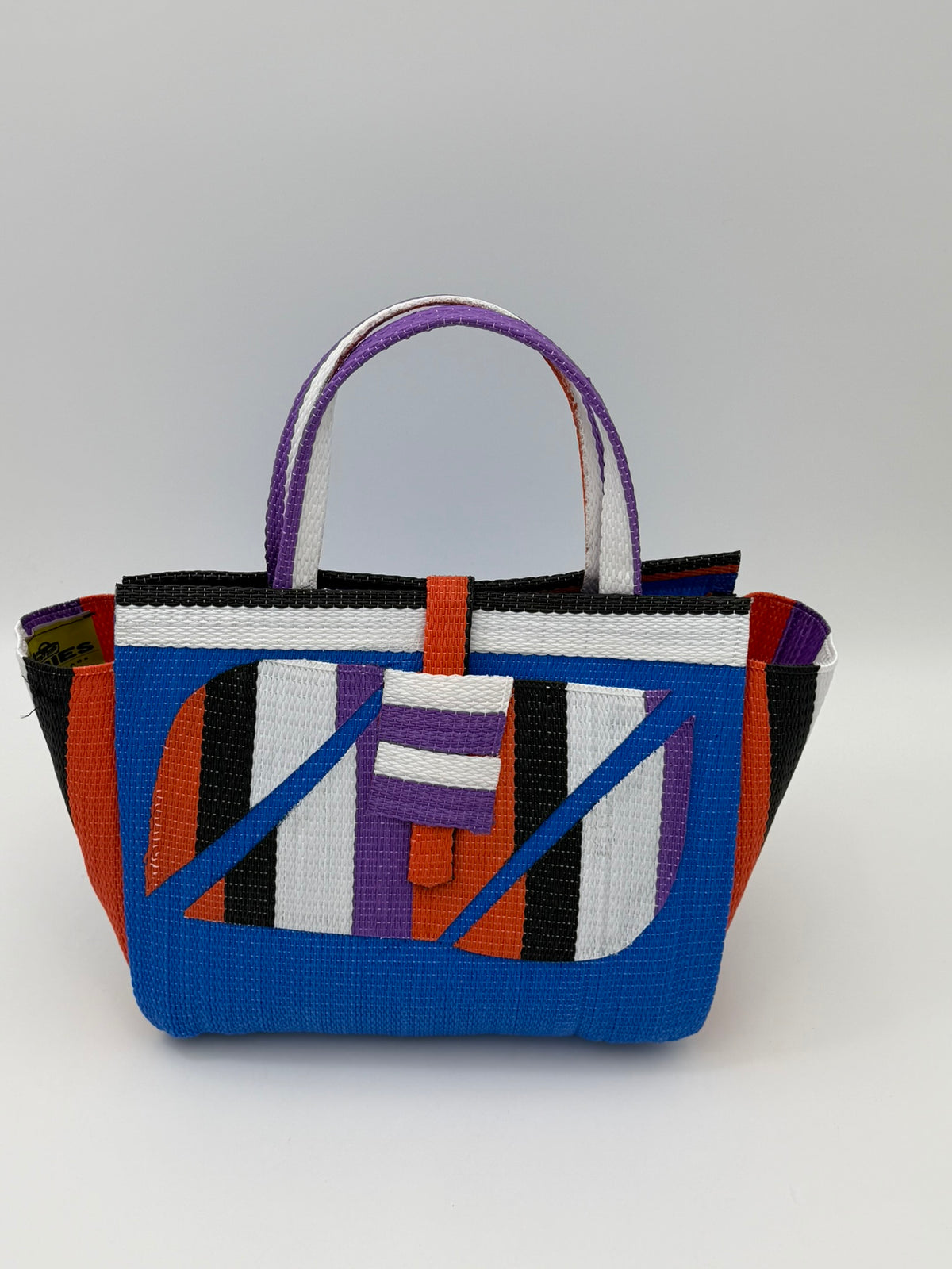 Lagoon Medium  handwoven tote bag by SCRUBIES in Blue,Orrange,White,Black,Purple with Solid design and Abstract accent pattern