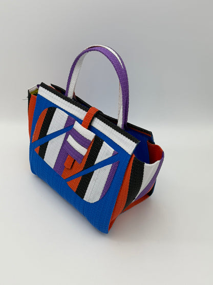 Lagoon Medium  handwoven tote bag by SCRUBIES in Blue,Orrange,White,Black,Purple with Solid design and Abstract accent pattern