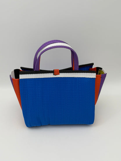 Lagoon Medium  handwoven tote bag by SCRUBIES in Blue,Orrange,White,Black,Purple with Solid design and Abstract accent pattern