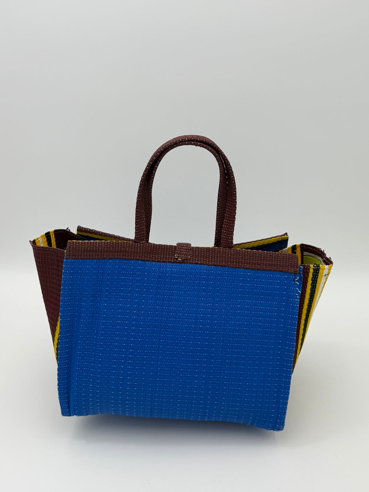 Lagoon Medium  handwoven tote bag by SCRUBIES in Blue,Brown,Yellow with Solid design and Bow accent pattern