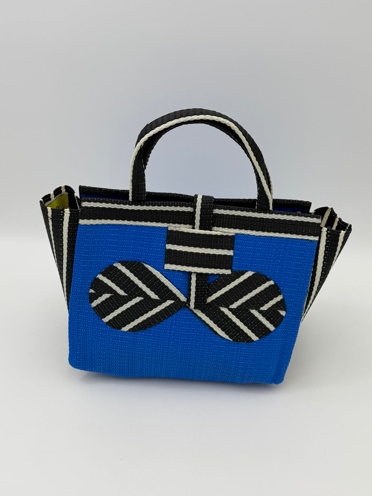 Lagoon Medium  handwoven tote bag by SCRUBIES in Blue,Black,White with Solid design and Bow accent pattern