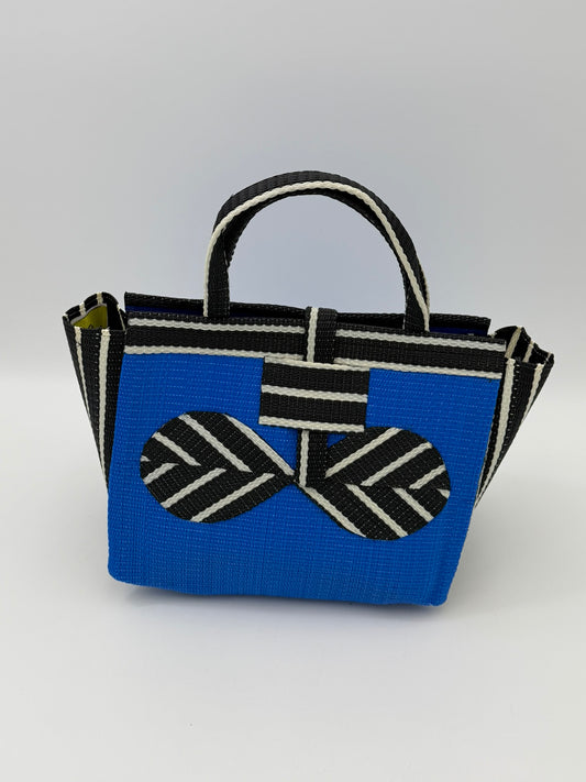 Lagoon Medium  handwoven tote bag by SCRUBIES in Blue,Black,White with Solid design and Bow accent pattern