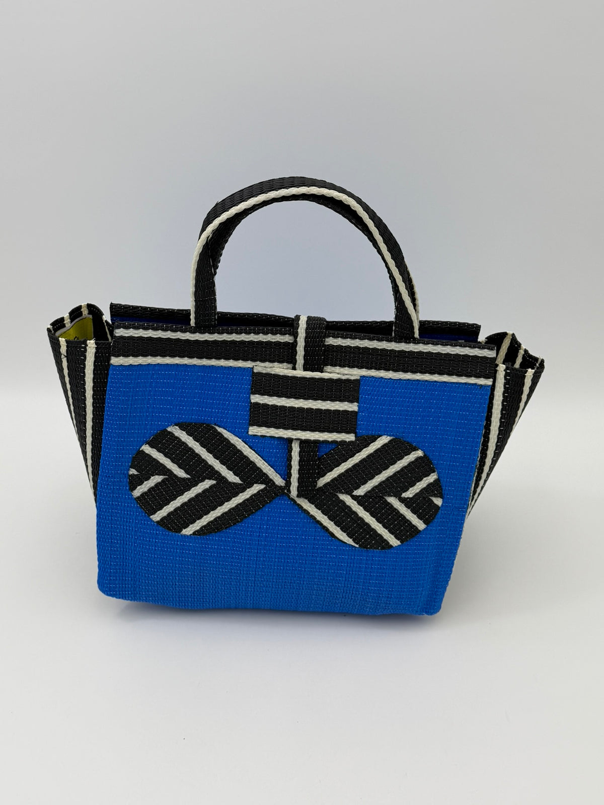 Lagoon Medium  handwoven tote bag by SCRUBIES in Blue,Black,White with Solid design and Bow accent pattern