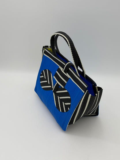 Lagoon Medium  handwoven tote bag by SCRUBIES in Blue,Black,White with Solid design and Bow accent pattern