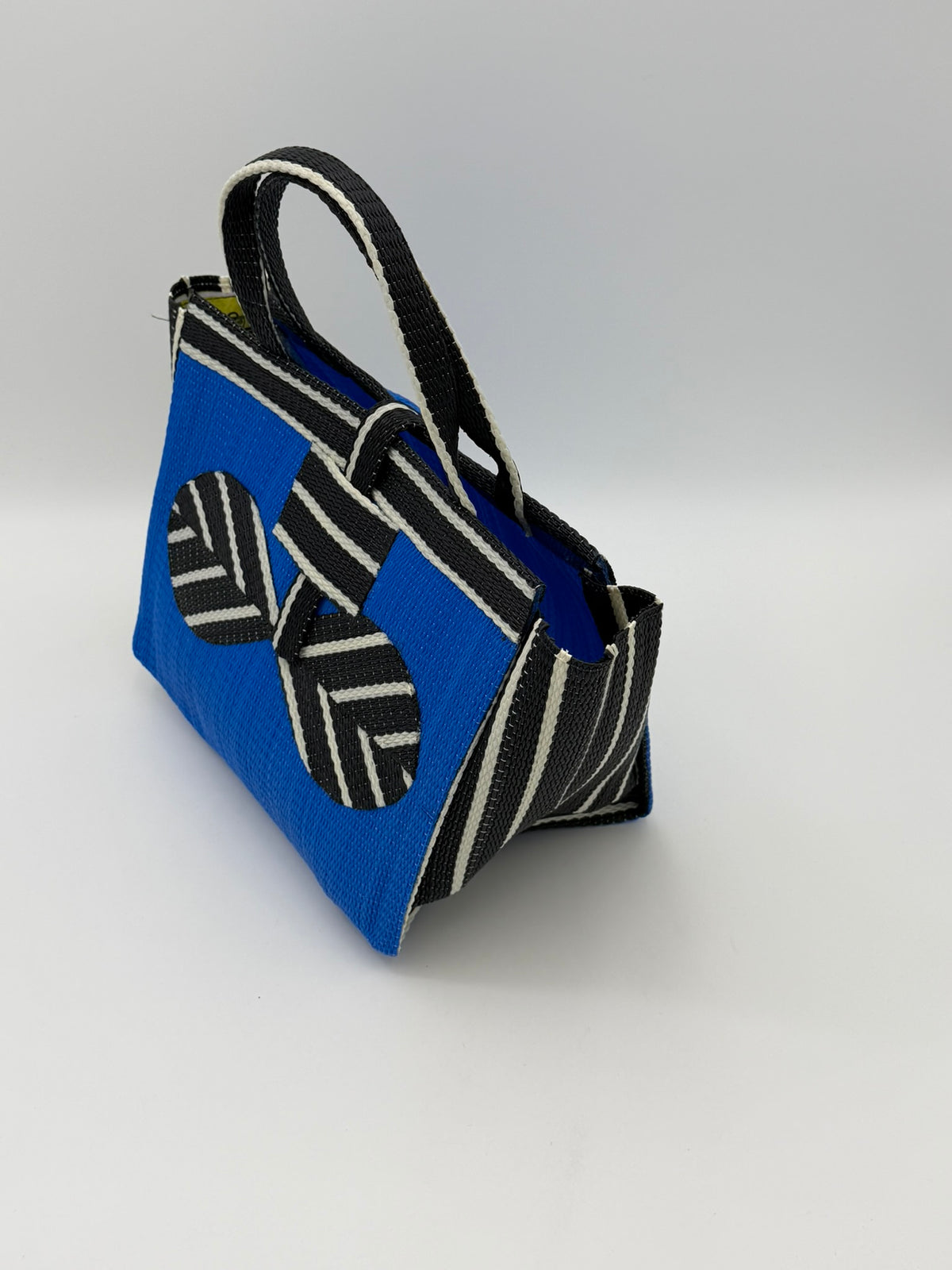 Lagoon Medium  handwoven tote bag by SCRUBIES in Blue,Black,White with Solid design and Bow accent pattern
