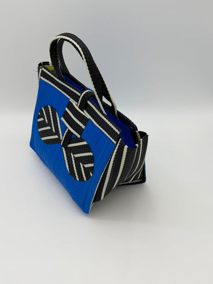 Lagoon Medium  handwoven tote bag by SCRUBIES in Blue,Black,White with Solid design and Bow accent pattern