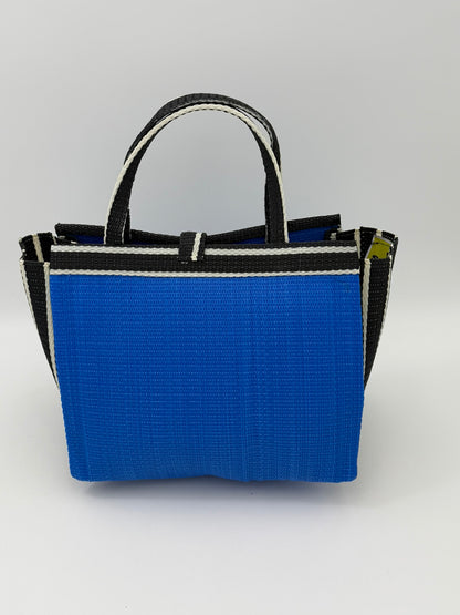 Lagoon Medium  handwoven tote bag by SCRUBIES in Blue,Black,White with Solid design and Bow accent pattern