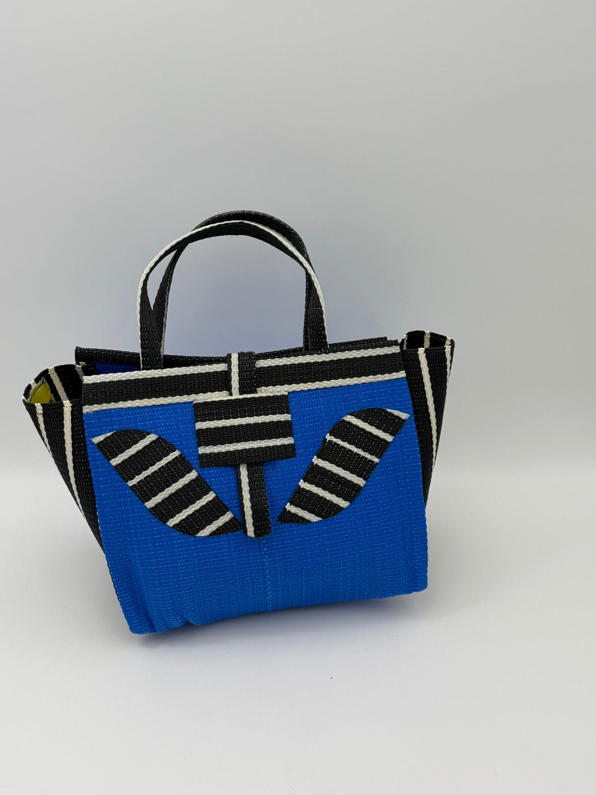 Lagoon Medium  handwoven tote bag by SCRUBIES in Blue,Black,White with Solid design and Leaf accent pattern