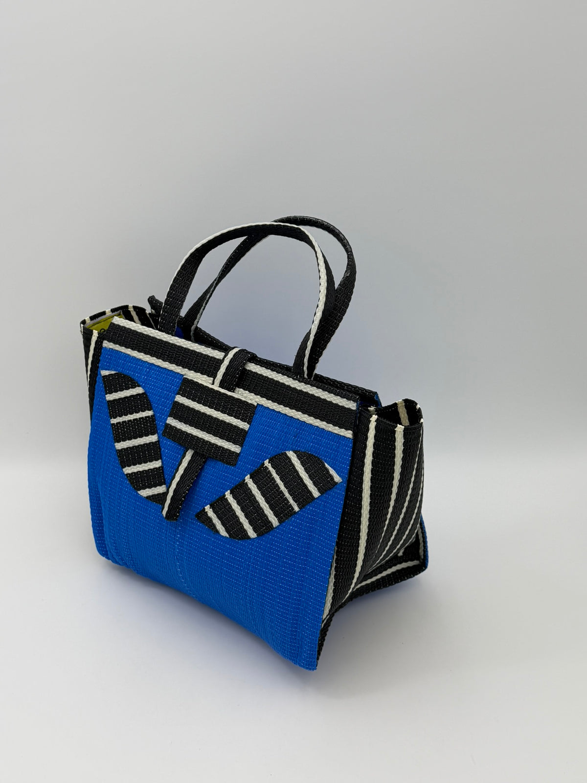 Lagoon Medium  handwoven tote bag by SCRUBIES in Blue,Black,White with Solid design and Leaf accent pattern