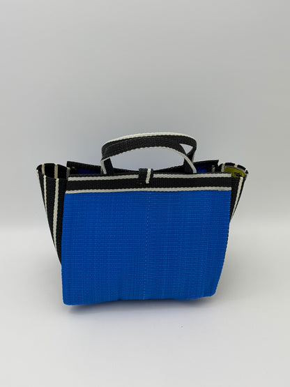 Lagoon Medium  handwoven tote bag by SCRUBIES in Blue,Black,White with Solid design and Leaf accent pattern