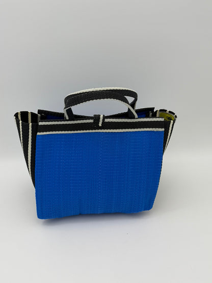 Lagoon Medium  handwoven tote bag by SCRUBIES in Blue,Black,White with Solid design and Leaf accent pattern