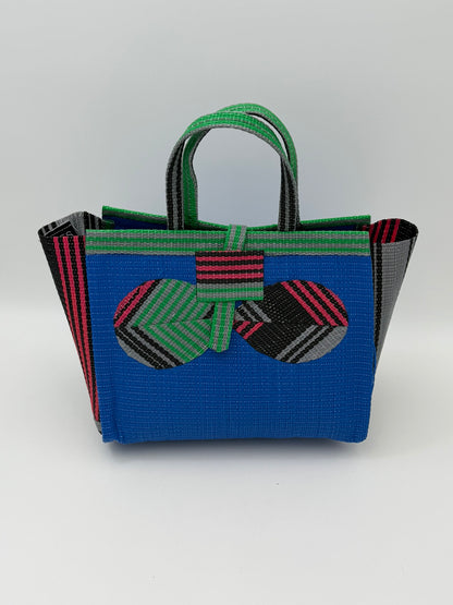 Lagoon Medium  handwoven tote bag by SCRUBIES in Blue,Pink,Green,Black, with Solid design and Bow  accent pattern
