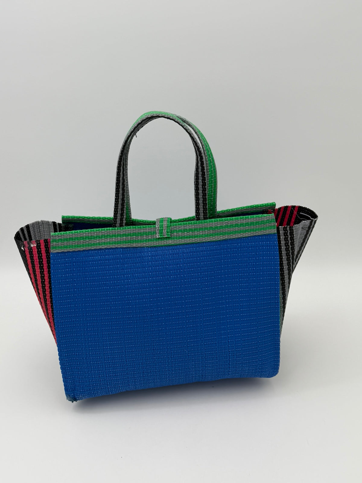Lagoon Medium  handwoven tote bag by SCRUBIES in Blue,Pink,Green,Black, with Solid design and Bow  accent pattern