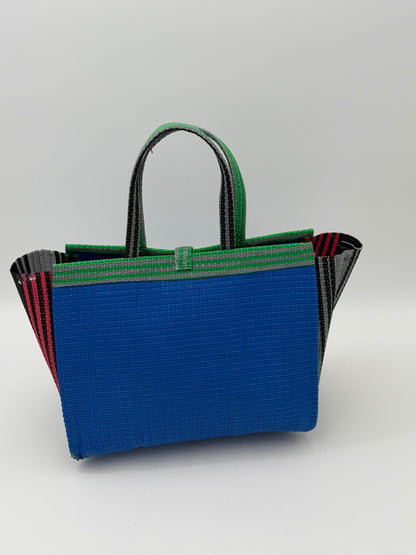 Lagoon Medium  handwoven tote bag by SCRUBIES in Blue,Pink,Green,Black, with Solid design and Bow  accent pattern