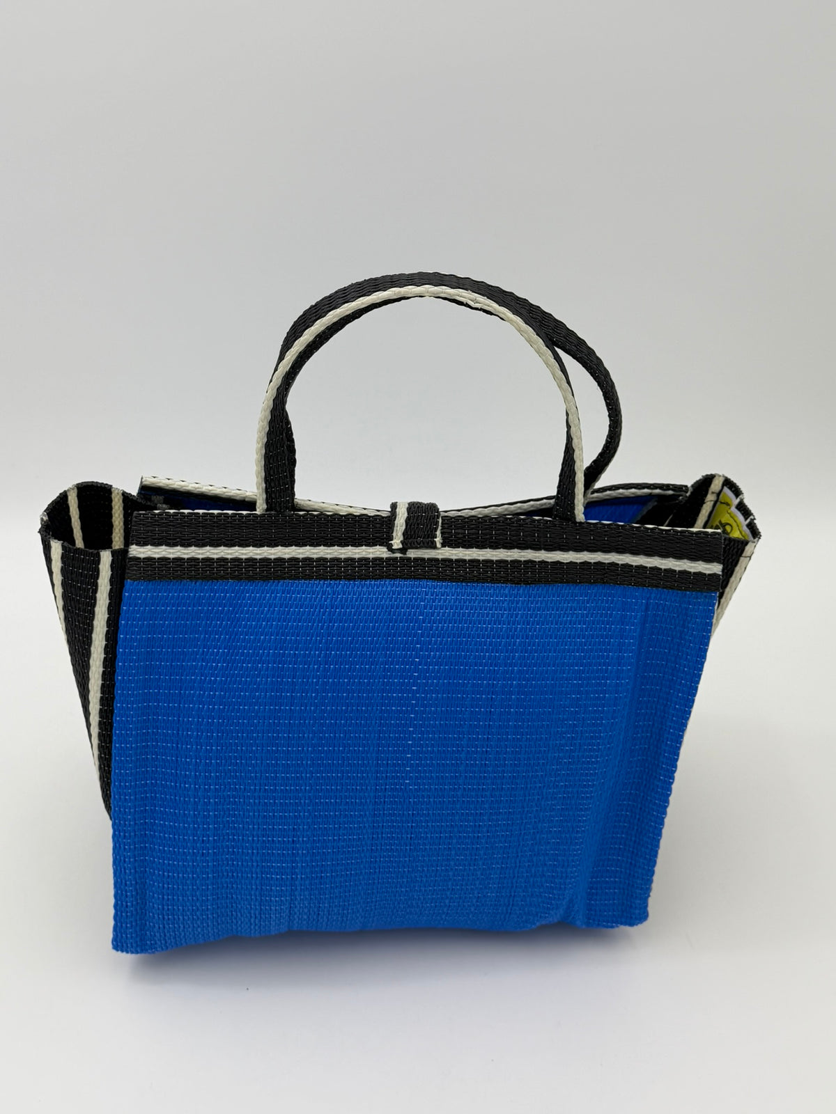 Lagoon Medium  handwoven tote bag by SCRUBIES in Blue,Black,White with Solid design and Bow accent pattern