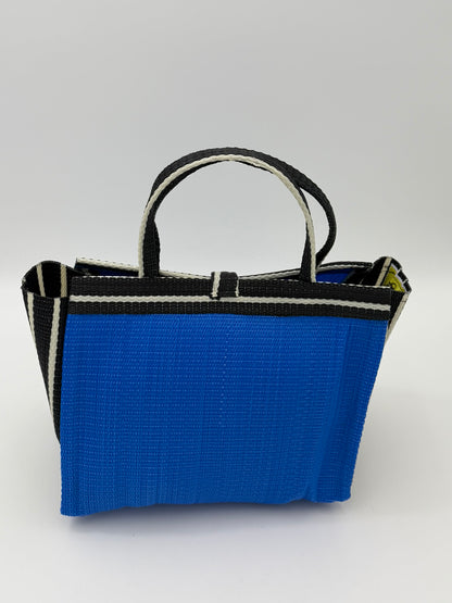 Lagoon Medium  handwoven tote bag by SCRUBIES in Blue,Black,White with Solid design and Bow accent pattern