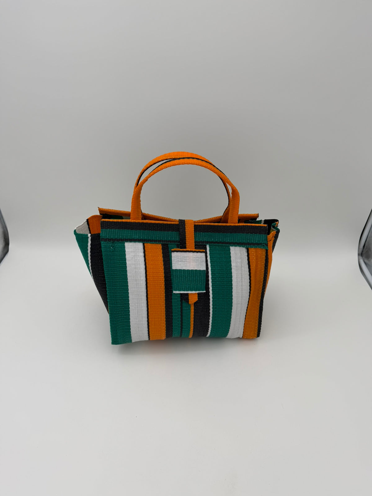 Citrus Medium  handwoven tote bag by SCRUBIES in Green,White,Orange,Black with Stripes design and 0 accent pattern