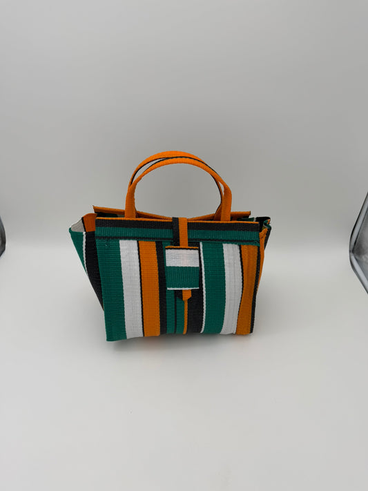 Citrus Medium  handwoven tote bag by SCRUBIES in Green,White,Orange,Black with Stripes design and 0 accent pattern