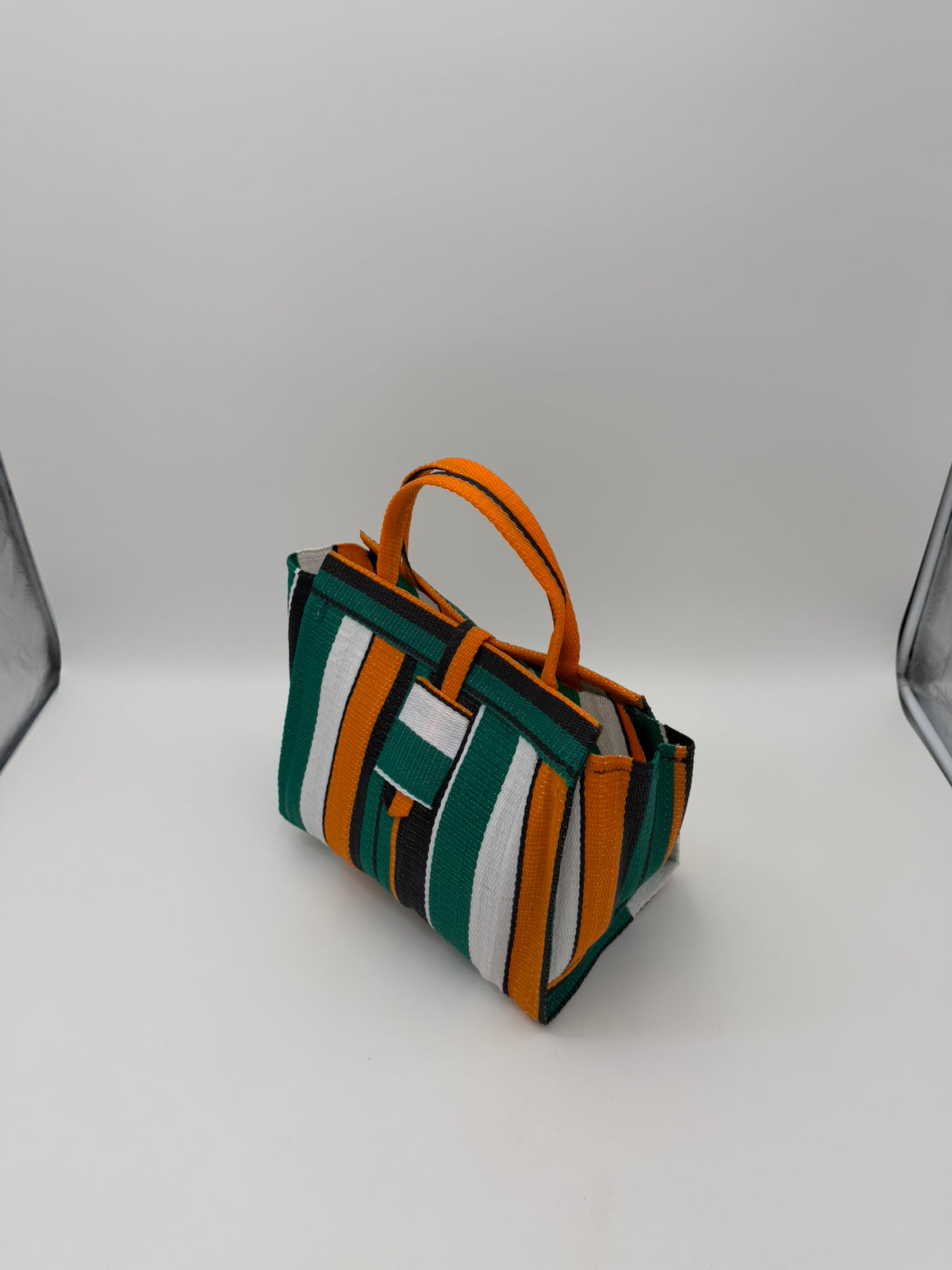Citrus Medium  handwoven tote bag by SCRUBIES in Green,White,Orange,Black with Stripes design and 0 accent pattern