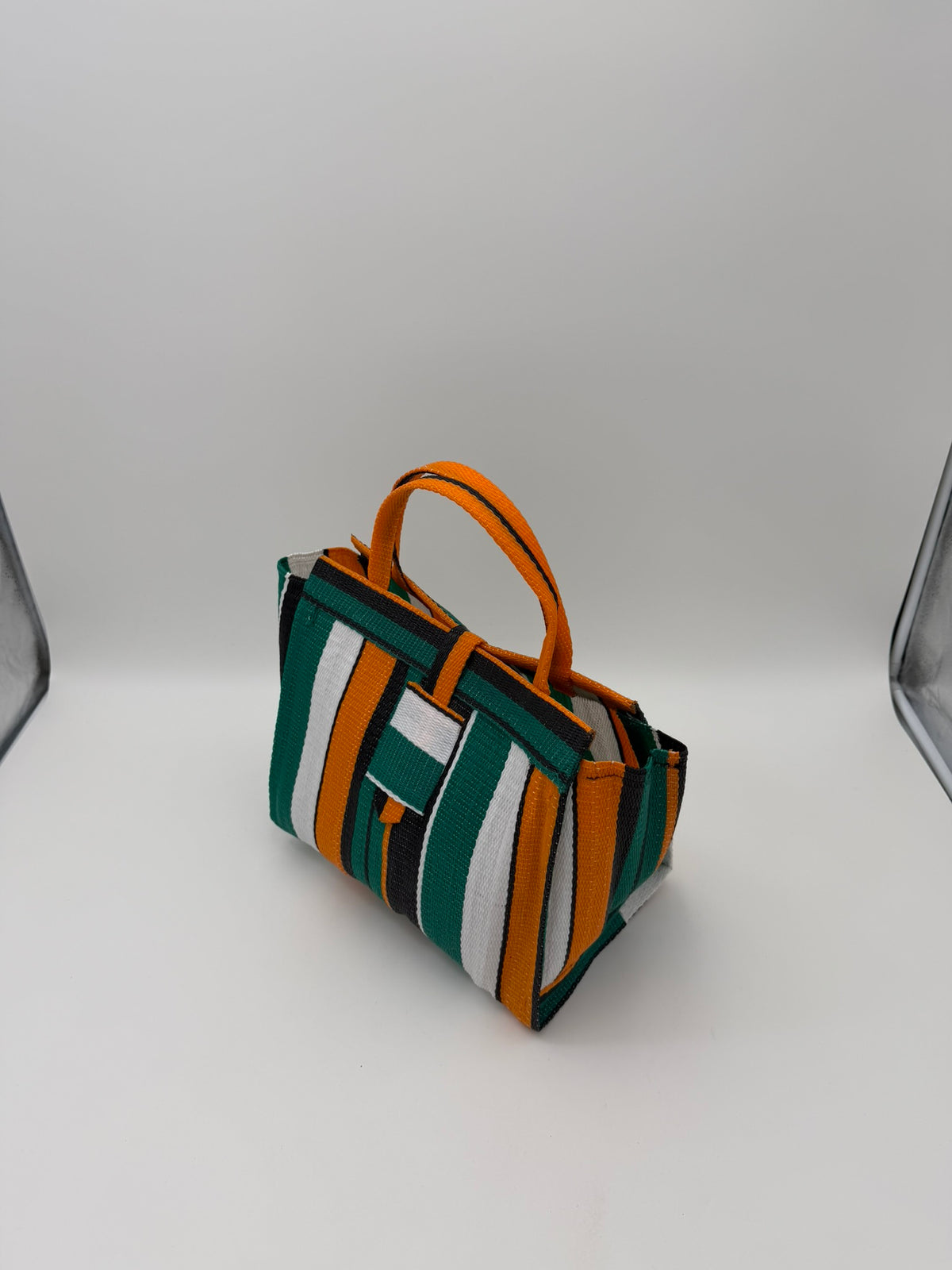 Citrus Medium  handwoven tote bag by SCRUBIES in Green,White,Orange,Black with Stripes design and 0 accent pattern