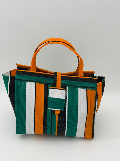 Citrus Medium  handwoven tote bag by SCRUBIES in Green,White,Orange,Black with Stripes design and 0 accent pattern