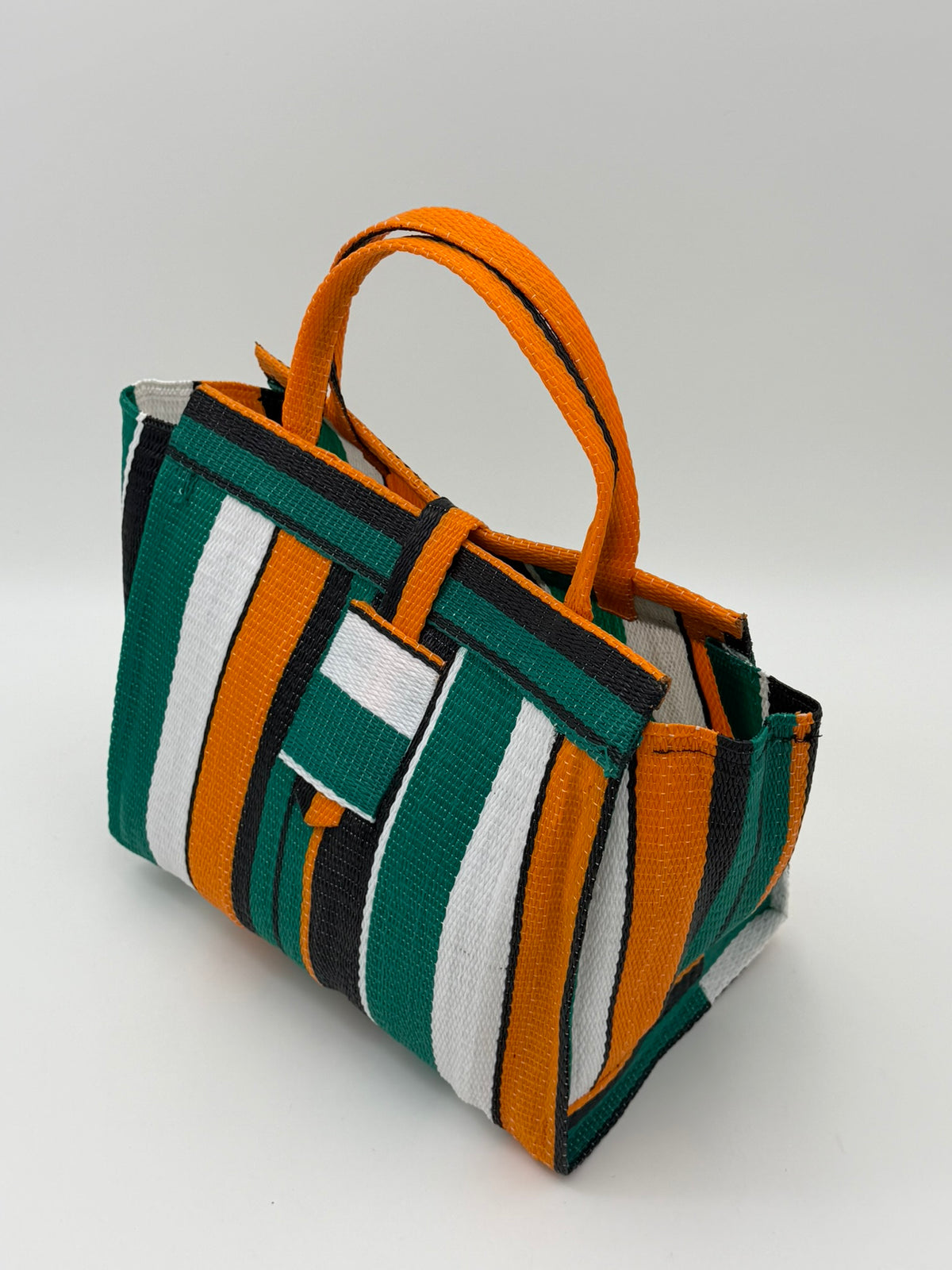 Citrus Medium  handwoven tote bag by SCRUBIES in Green,White,Orange,Black with Stripes design and 0 accent pattern