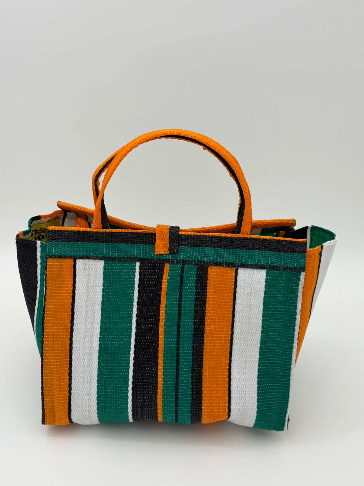 Citrus Medium  handwoven tote bag by SCRUBIES in Green,White,Orange,Black with Stripes design and 0 accent pattern