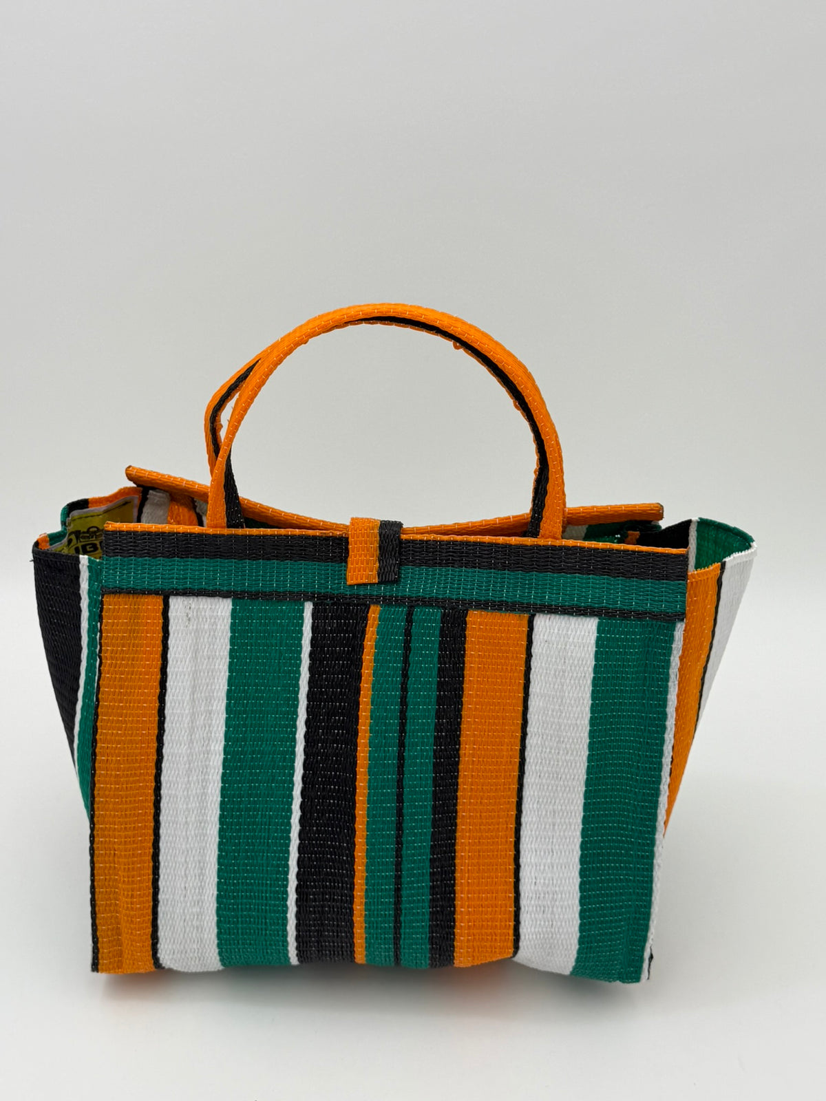 Citrus Medium  handwoven tote bag by SCRUBIES in Green,White,Orange,Black with Stripes design and 0 accent pattern