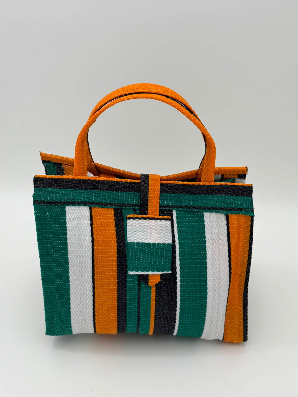 Citrus Medium  handwoven tote bag by SCRUBIES in Green,White,Orange,Black with Stripes design and 0 accent pattern