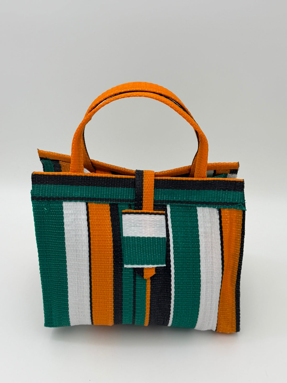 Citrus Medium  handwoven tote bag by SCRUBIES in Green,White,Orange,Black with Stripes design and 0 accent pattern