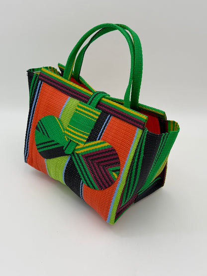 Citrus Medium  handwoven tote bag by SCRUBIES in Geen,Orange,Wine,Lime,Black with Stripes design and Bow accent pattern
