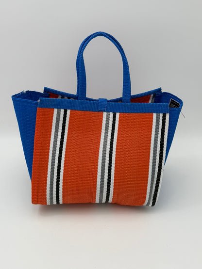 Citrus Medium  handwoven tote bag by SCRUBIES in Orange,Blue,White,Gray with Stripes design and Bow accent pattern
