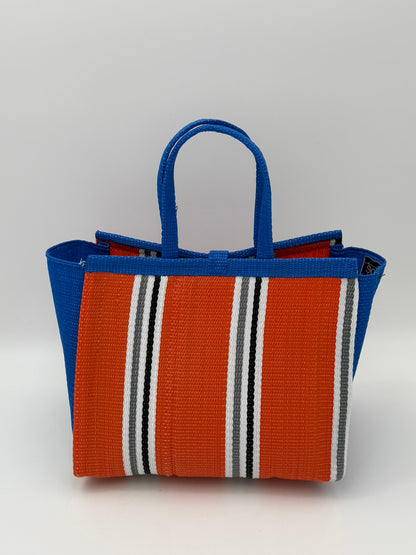 Citrus Medium  handwoven tote bag by SCRUBIES in Orange,Blue,White,Gray with Stripes design and Bow accent pattern