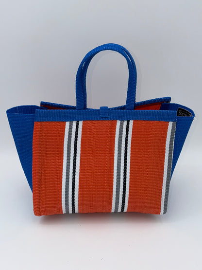 Citrus Medium  handwoven tote bag by SCRUBIES in Orange,Blue,White,Gray with Stripes design and Bow accent pattern