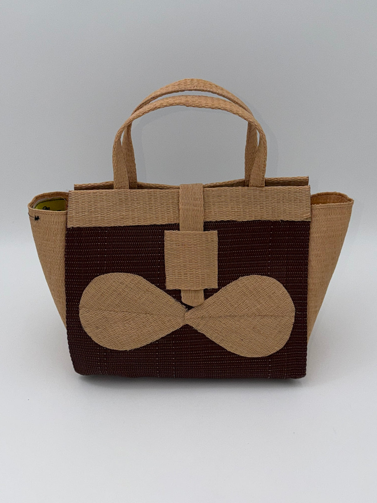 Chocolate Medium  handwoven tote bag by SCRUBIES in Chocolate,Beige with Solid design and Bow accent pattern