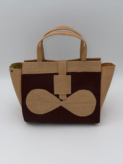 Chocolate Medium  handwoven tote bag by SCRUBIES in Chocolate,Beige with Solid design and Bow accent pattern