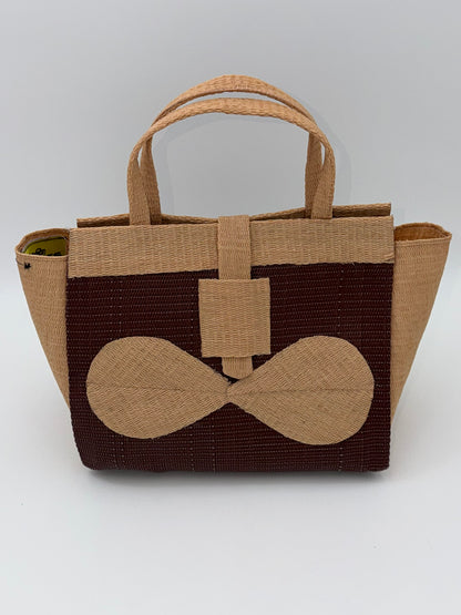 Chocolate Medium  handwoven tote bag by SCRUBIES in Chocolate,Beige with Solid design and Bow accent pattern