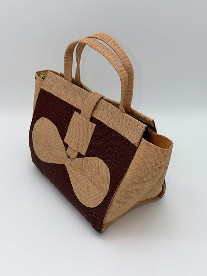 Chocolate Medium  handwoven tote bag by SCRUBIES in Chocolate,Beige with Solid design and Bow accent pattern