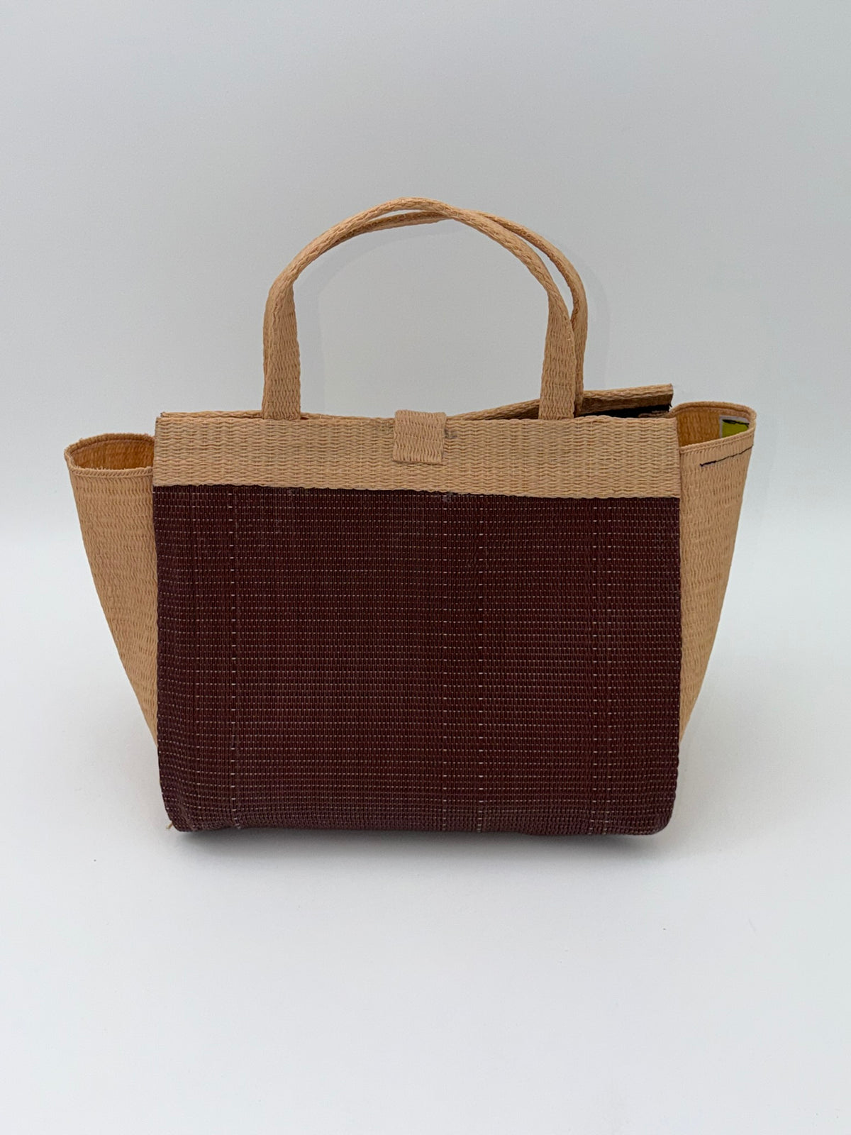 Chocolate Medium  handwoven tote bag by SCRUBIES in Chocolate,Beige with Solid design and Bow accent pattern