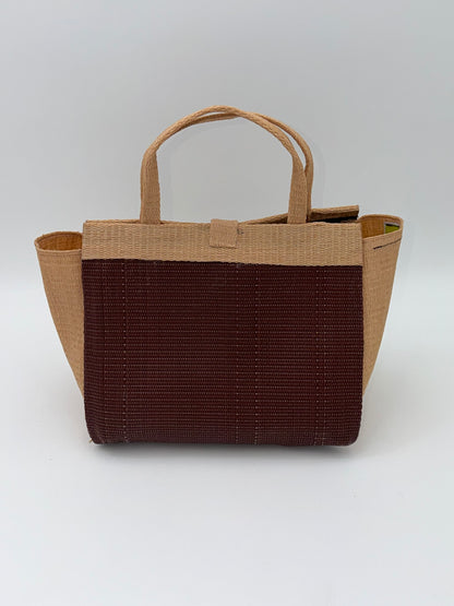 Chocolate Medium  handwoven tote bag by SCRUBIES in Chocolate,Beige with Solid design and Bow accent pattern