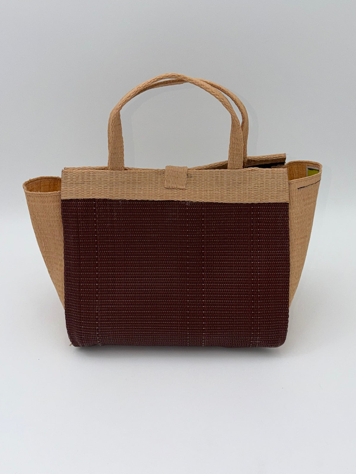 Chocolate Medium  handwoven tote bag by SCRUBIES in Chocolate,Beige with Solid design and Bow accent pattern