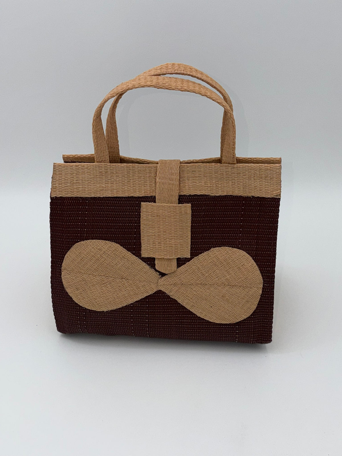 Chocolate Medium  handwoven tote bag by SCRUBIES in Chocolate,Beige with Solid design and Bow accent pattern