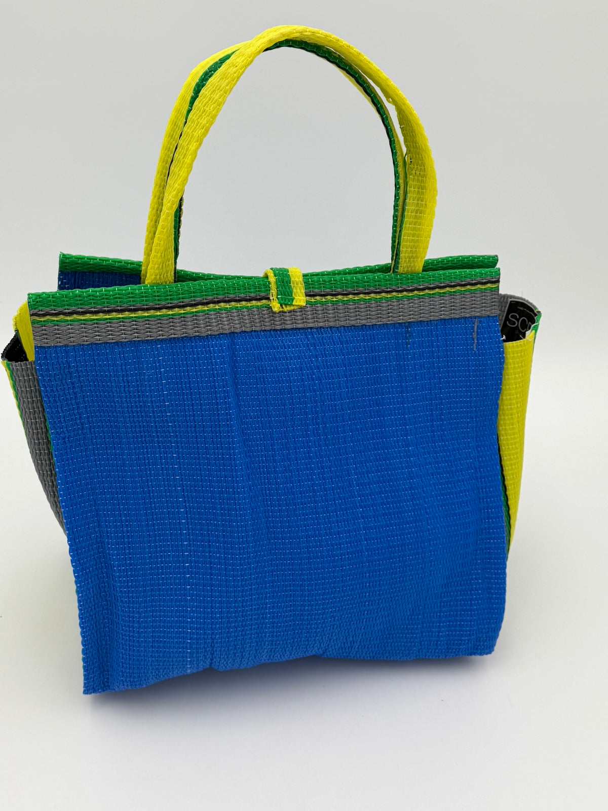 Lagoon Medium  handwoven tote bag by SCRUBIES in Blue,Green,Yellow,Gray,Black with Solid design and Abstract accent pattern